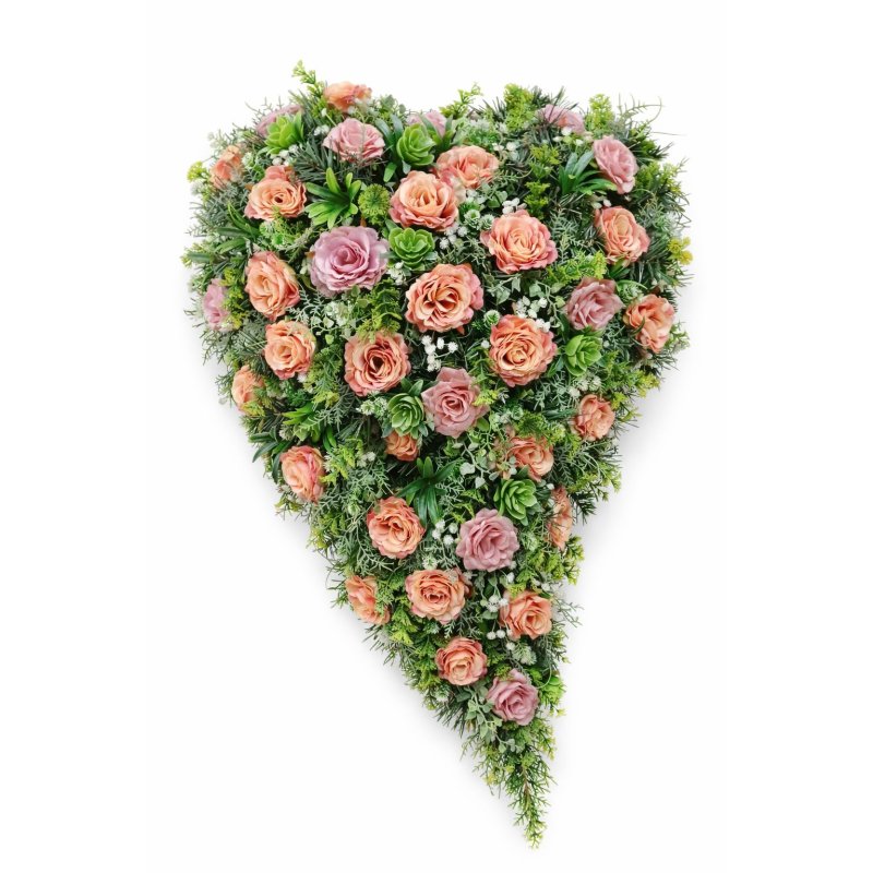 Smuteční srdce z meruňkových a růžových růží
