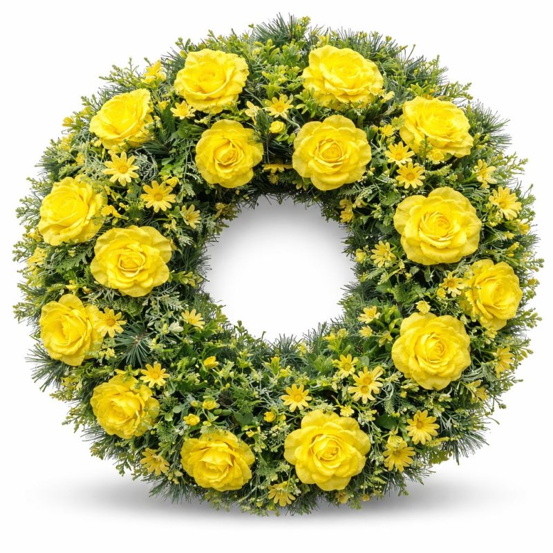 Smuteční věnec ve žlutých tónech s růžemi